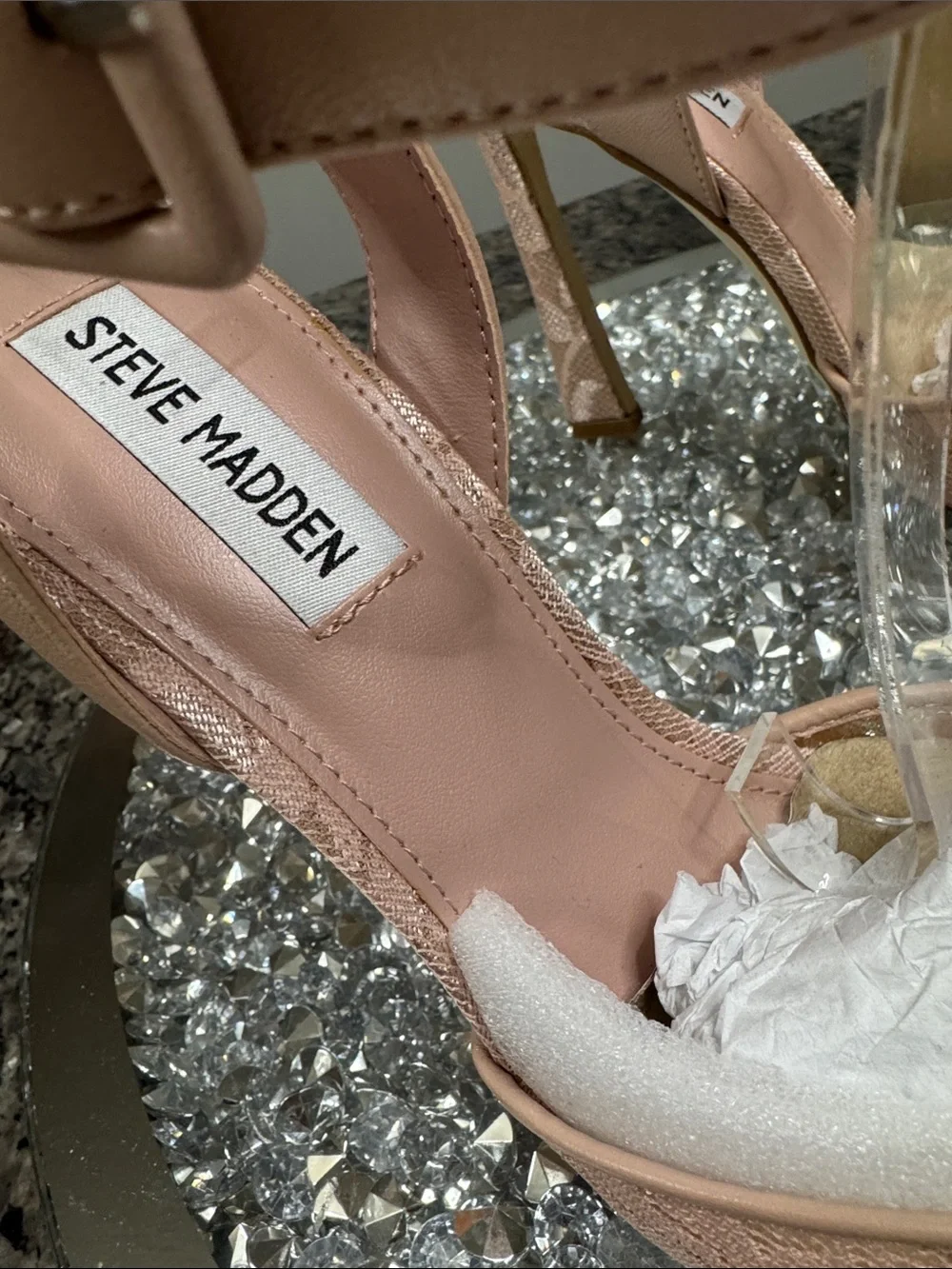 Steve Madden Sarantos mesh Nude Blush Lace Pointed-Toe Ankle Strap Heels NEW 7 - Picture 2 of 16